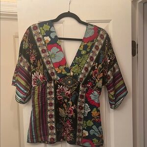 Boston Proper Multicolor Floral V-Neck Blouse